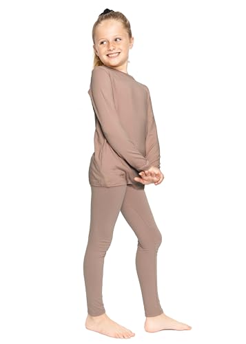 Image of STRETCH IS COMFORT Girls 2 Piece Hoodie Short Sleeve Long Sleeve Crew Neck Top and Leggings Set Kids Thermals Underwear Set