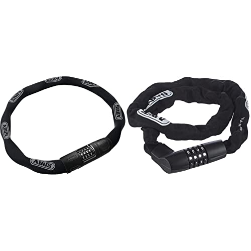 ABUS Kettenschloss 8808C Zahlenschloss aus speziell gehärtetem Stahl 9-85 cm Schwarz & AB48566 Kettenschloss Tresor 1385 Zahlenschloss aus gehärtetem Stahl 7mm starke Vierkantkette 7-85cm Schwarz