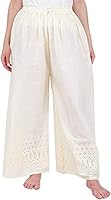 TNQ Women's Half Chikan Embroidered Cotton Palazzo Plus Size XXL & 3XL (Off-White, XXX-Large)