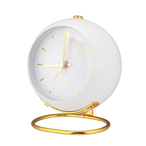 Relogeuhr Reveil Analogique avec Lumières, Petit Réveil Rétro Silencieux Réveil Chevet Étudiant Pointeur Lumineux Horloge,Convient aux Gros Dormeurs, Placé sur Le Bureau, Le Chevet, Le Salon (Blanc)