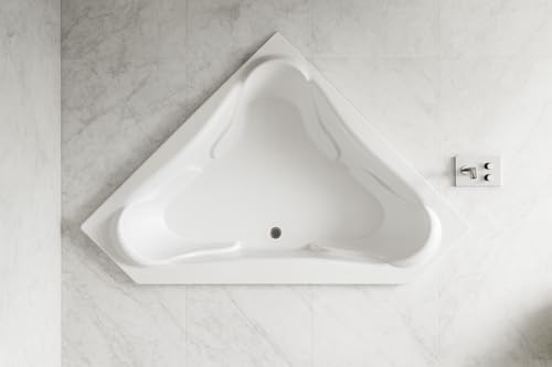 Carver Tubs - NW7272 - Acrylic Fiberglass Triangle Soaking Bathtub - Chrome Drain and Center Slotted Overflow Included - Arm Cutout Two Person White Acrylic Curved Corner Tub - 72'L x 72'W x 21'H