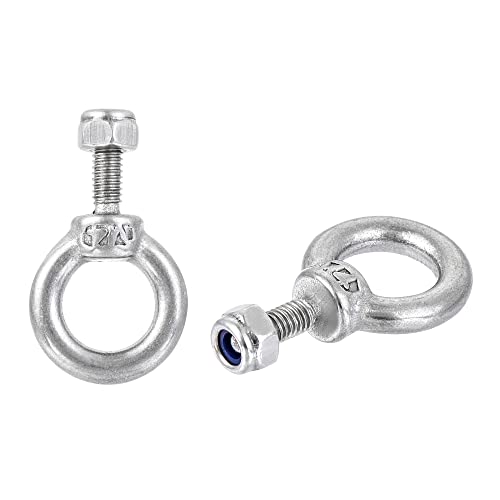 Image of uxcell Lifting Eye Bolt M4 x 11mm Male Thread with Hex Screw Nut for Hanging Securing Chain Wire Rope, 304 Stainless Steel, 2 Sets