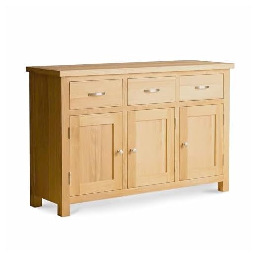 London Oak Large Sideboard Cabinet for Living Room | Roseland Furniture Solid Wood Contemporary 3 Drawer 3 Door Sideboard Storage for Dining Room, Fully Assembled