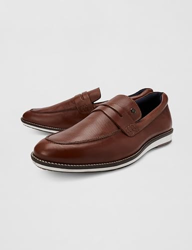 Image of Louis Philippe Men Premium Leather Breathable Lining Material Anti Slip Flat Heel TPR Sole Casual Loafers
