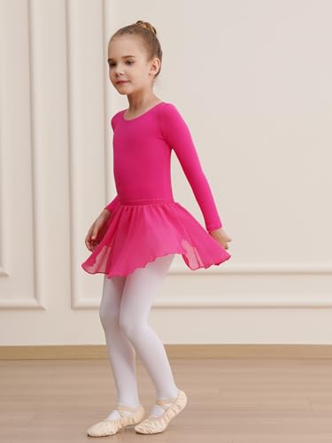 Image of WEGETIT Leotards for Girls Long Sleeve Ballet Dress Toddler Dance Leotard with Skirt Kids Gymnastics Outfits Tutu Dress