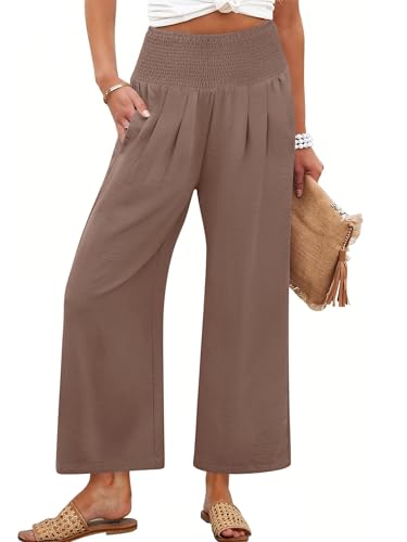 Image of ANRABESS Womens Wide Leg Palazzo Pants with Pockets | Lightweight Breathable High Waisted Pants, Beach Vacation Flowy, Lounge & Casual Summer Trousers