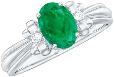 Certified 5X7mm Oblong Emerald Engagement Ring, Aaa Quality, Natu...