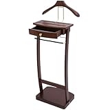 Pinelicorn Freestanding Wood Mens Valet Stand with Drawer, Clothes Butler with Base, Suit Hanger Rack for Office Living Room Bedroom
