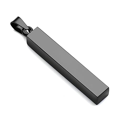 Zysta 3D Black Simple Bar Necklace Dangle Vertical Cuboid Stick Pendant Necklaces Men Women 24 Inches Chain Stainless Steel Jewelry #TOP7