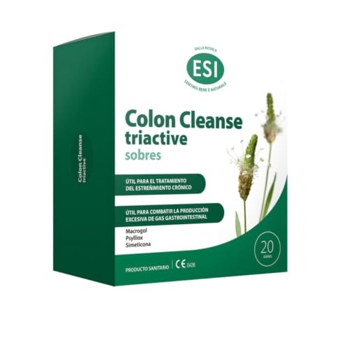 ESI Colon Cleanse Triactive - Macrogol, Psyllium y Simeticona - 20 Sobres | Sobres sin azúcar con sabor a naranja, aptos para adultos y niños. Regularidad y bienestar digestivo.