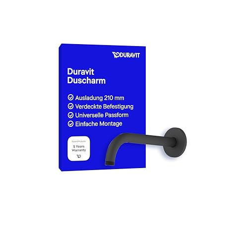 Duravit Universal Duscharm, Duscharmatur Wandbefestigung, Brausearm 210 mm, Duschbrause rund, Schwarz Matt
