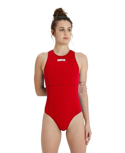 ARENA Women's Team Swimsuit Waterpolo Solid One Piece, Red-White, 38