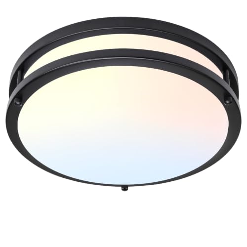 Image of Flush Mount Ceiling Light - 36W 3000K /3500K /4000K /5000K /6000K Dimmable Led Ceiling Light Fixture for Kitchen Hallway Bedroom Bathroom (1, Black, 12 Inch)