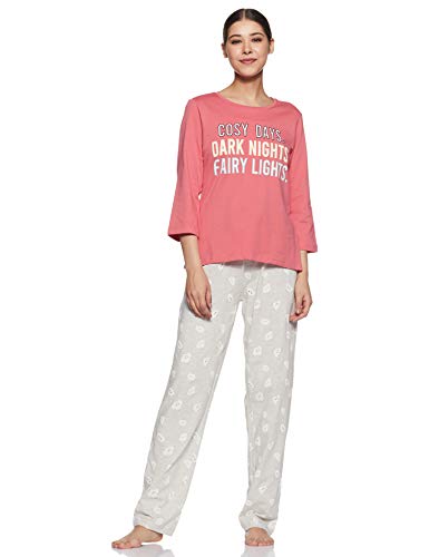 Image of Amazon Brand - Eden & Ivy Women's T-Shirt & Pyjama Set Loose Fit Pyjama (EI /SW /EIPS02 Pink & Grey S)