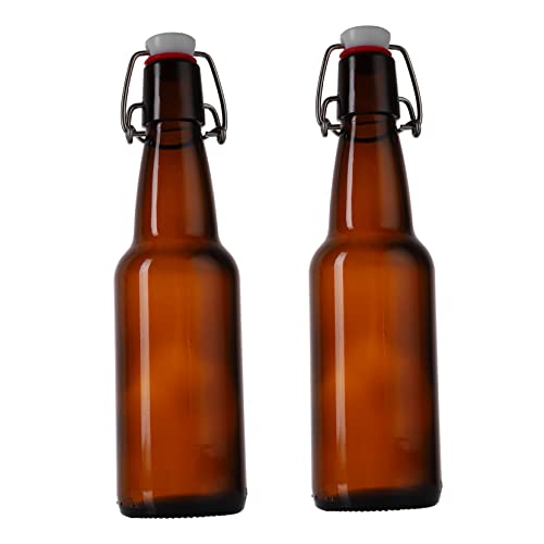 BRIGHTFUFU 2 Pcs Glass Beverage Bottles with Buckle Leak Sealed Storage for Beer Drinks Thickened Glass for Use Recyclable Household Containers