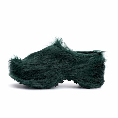 Image of XOBZJH Long-Hair Calfskin Chunky Clog Slide for Women - Memory Foam Luxury Slip on Shoes Women's Mules & Platform Clogs,Designer Mules for Women 2025