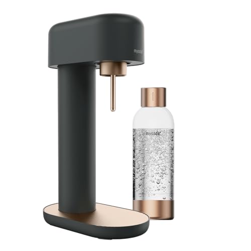 Mysoda: Stilvoller Ruby 2 Wassersprudler aus robustem Aluminium (ohne CO2-Zylinder) mit hochwertiger 1-Liter-Wasserflasche in Premiumdesign - Schwarz-Kupfer