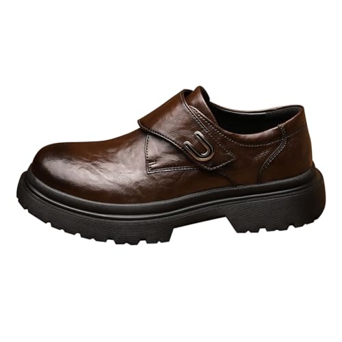 Image of Business Shoes Men's Black Leather Shoes Thick Sole Suit Shoes Wide Feet Men's Shoes Stylish and Beautiful Casual Shoes Non-Slip Business Shoes Everyday Life Elegant Buckle Shoe, brown, 10 UK