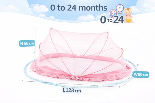 Image of DecorTwist Baby Mosquito Net for Bed - Foldable Pop-Up Dome Net for Newborns & Infants (0-24 Months) | Breathable Mesh, Insect & Fly Protection | 135x65x65 cm | Travel & Outdoor Safe (Pink)