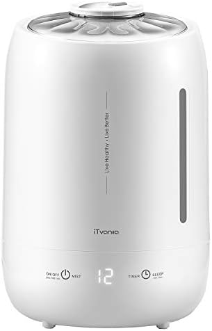 iTvanila Cool Mist Humidifiers for Baby, Air Humidifier Oil Diffuser Combo, Whisper-Quiet, Anti-Slip Handle, LED Display and Smart Sleep Mode for Bedroom, Last Up to 50H, 5L [X1]