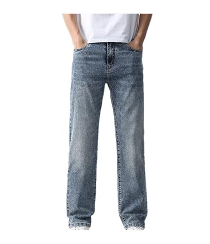 Men Baggy Jeans Pants Vintage Washed Button Fly Pockets Loose Straight Leg Denim Pants