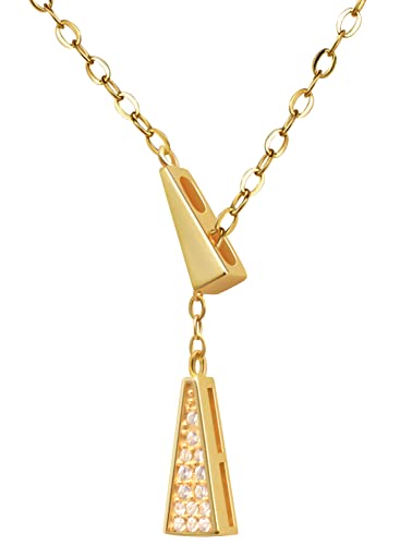 14K Gold Plated Pendant Necklace, Gintan Dainty Cubic Zirconia Pendant Necklace Y Shaped Choker Necklace Gold Necklace for Women Girls (Y Shape)