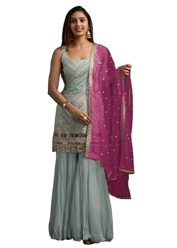 Costume indien Sharara en Georgette 11722 idéal pour mariage et fêtes