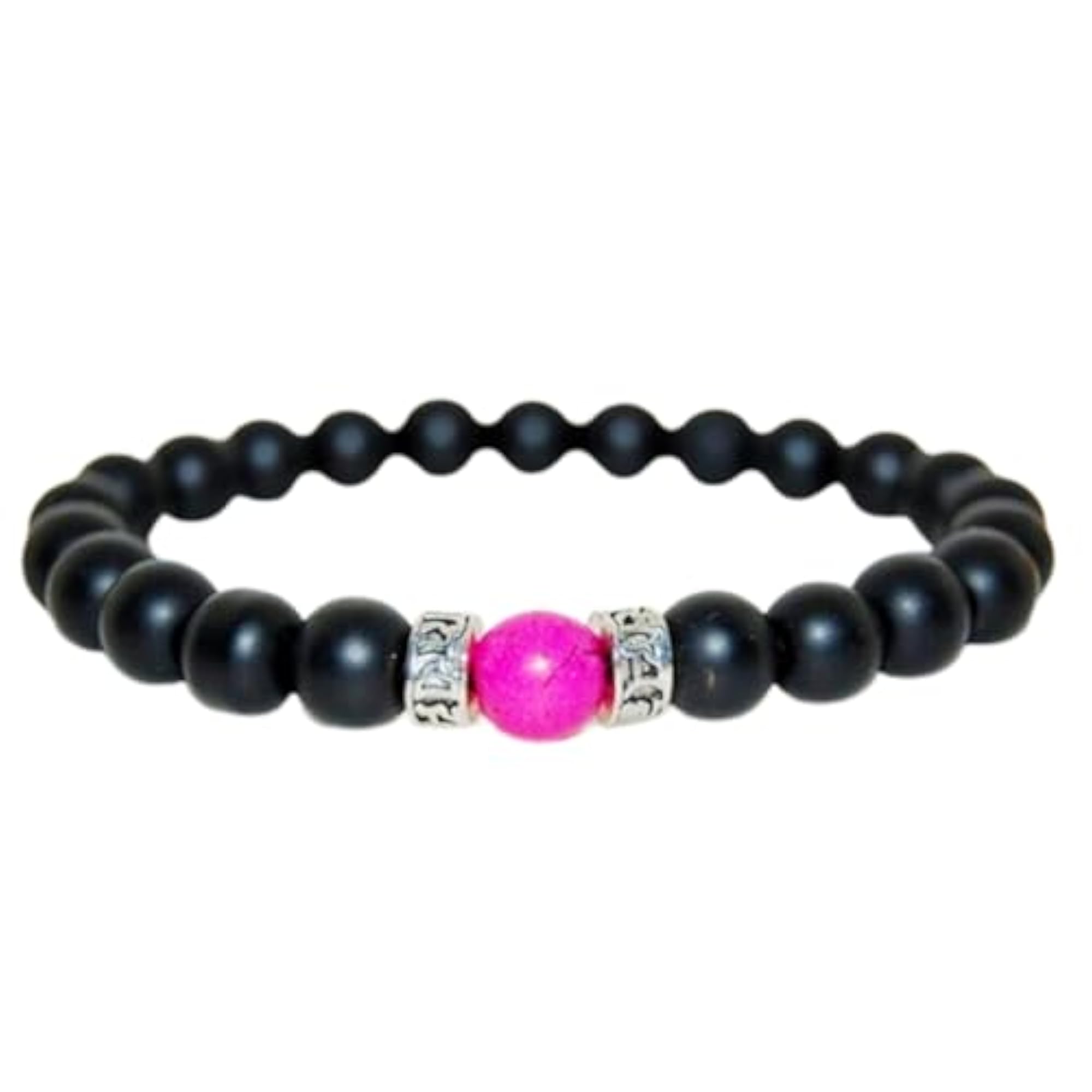 Natural Matte Black Onyx & Pink Jade 8mm Bead Stretchable Bracelet, Unisex