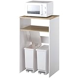 ぼん家具 ゴミ箱上ラック レンジ台 キッチンラック 幅60.2×奥行45.1×高さ100.1cm 可動棚 レンジラック 耐荷重20kg オークホワイト