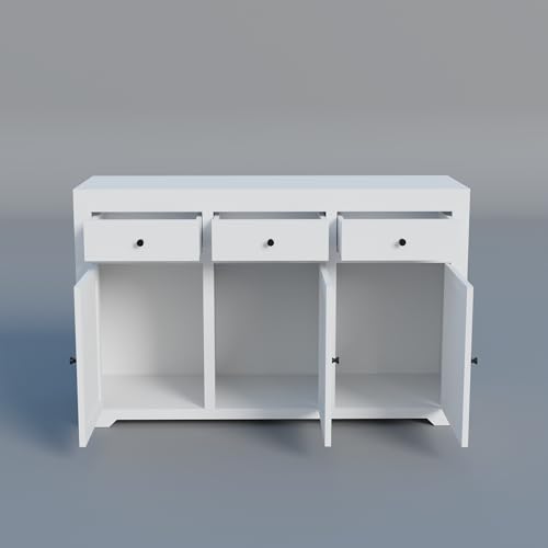 Image of Solid Sheesham Niwar Wood Deco White 3 Drawers and 3 Shelves Chest of Drawer, Storage Organizer Sideboard, Kitchen Cabinet, Cupboard Furniture for Bedroom, Living Room, Home & Office