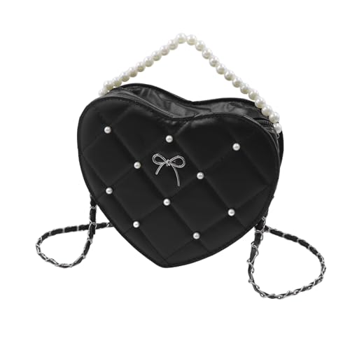 Heart Shape Purse for Women Quilted Crossbody Bag with Pearl Handle Leather Handbag Hearted Crossbody with Chain Strap2
