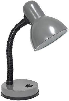 Simple Designs LD1003-GRY Basic Metal Desk Lamp with Flexible Hose Neck for Office, Living Room, Bedroom, College Dorm, Bookshelf, Gray