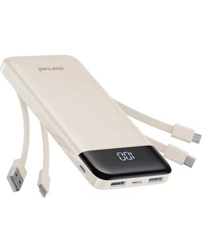 Image of charmast 10000mAh Portable Charger,Built-in 4 Cables,6 Outputs /3 Inputs,3A Fast Charging,Compatible with iPhone,iPad,Samsung,Pixel,LG
