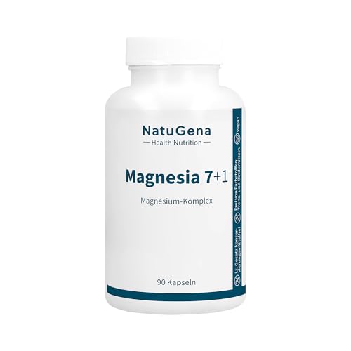 NatuGena Magnesia 7+1 Magnesium-Komplex acht verschiedene Magnesiumverbindungen Elektrolytgleichgewicht 90 Kapseln (30 Tage Packung)