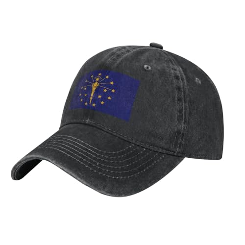 Casquette de baseball en denim imprimé drapeau d'État de l'Indiana Coton Coupe réglable Parfait pour le sport quotidien Voyage Unisexe