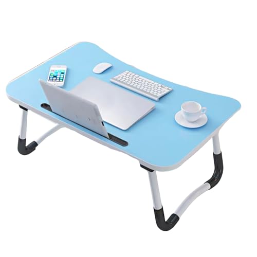 Mesa plegable ajustable azul claro – Mesa ergonómica de metal para servir el desayuno para portátiles, tabletas y cuadernos, 60 x 40 x 28 cm, ajustes de altura y múltiples ángulos