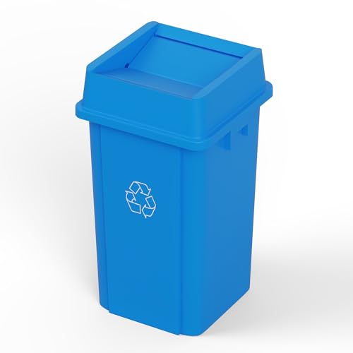 Image of 19 Gallon Blue Square Commercial Trash Garbage Can with Lid | Outdoor Office Restaurant School Kitchen