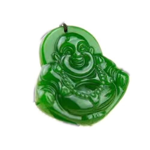 Collier en jade vert foncé véritable, pendentif Bouddha Hetian sculpté à la main