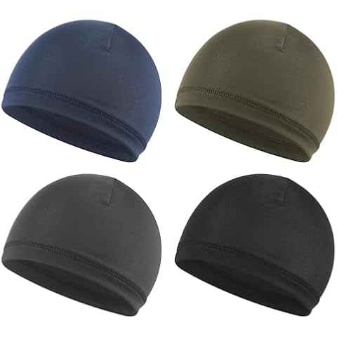 DIVINA VITAE 4Pcs Mens Skull Caps Soft Skull Beanie Lightweight Skull Hat Stretchy Hair Sleeping Cap Breathable Helmet Liner Multifunctional Headwear for Men Women(4 Colors) Cover