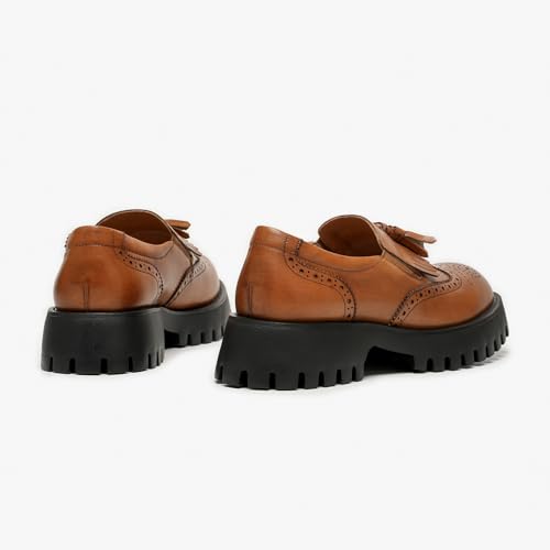 Image of BEAU TODAY Chunky Loafers for Women, Women's Leather Platform Loafers, Lug Sole Tassel Slip On Loafers Shoes Brogues Wingtip Casual Business Shoes Comfortable Dressy