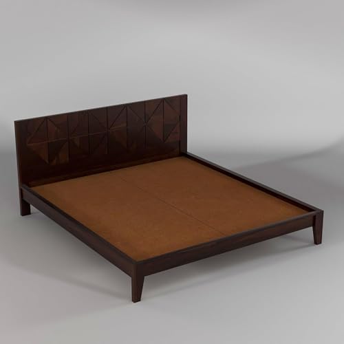 Image of Solid Sheesham Wood King Size Cot Bed Without Storage for Bedroom - Wooden King Size Cot for Bedroom - Solid Wooden Double Bed Palang for Home (James Walnut)
