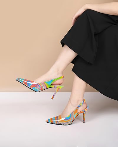 Image of SAMMITOP Women Slingback Heels Stilettos Closed Pointed Toe High Heel Silver Beaded Pumps Comfortable 3.5 Inch High Heels for Women Dressy Shoes