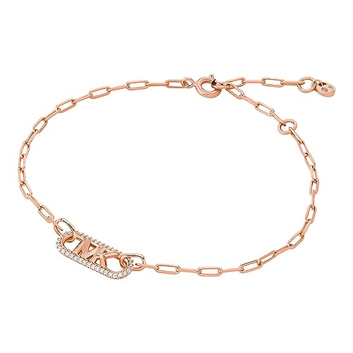 Michael Kors Women's Premium MK Statement Link 14K Rose Gold-Plated Sterling Silver Pavé Empire Link Chain Bracelet, MKC1656CZ791