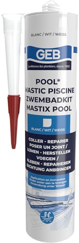 GEB Mastic étanche spécial Piscine Blanc 290 ML pour Coller, jointoyer et réparer même sous l'eau des éléments de Piscine, carrelage, mosaïque,...