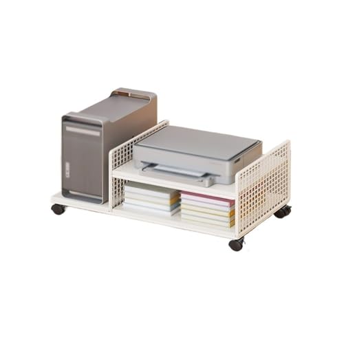 Soporte para torre de computadora CPU con estante para impresora, carrito móvil con ruedas bloqueables, estante multifuncional para escritorio (blanco) miniatura 1