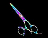 Kashi CB-522CR Cobalt Swivel Thumb 5.5' Rainbow Hair Cutting Shears/Scissors