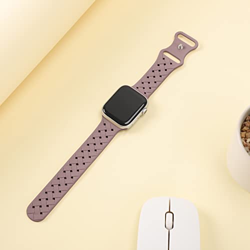 Image of Silicone Braided Weave Bands Compatible with Apple Watch 38mm 40mm 41mm 42mm 44mm 46mm 45mm 49mm, Replacement Sport Breathable Strap for iWatch Series 11 /10 /9 /8 /7 /6 /5 /4 /3 /2 /1 Ultra SE, Smoke Violet