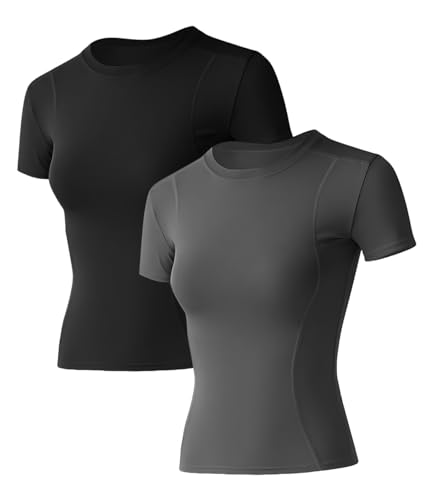 Opiniones de Camisetas y tops para comprar hoy. 44 VIOPY 2 Pack Camisetas Deportivas de Manga Corta Mujer Blusas Gym Compresión Playera Ejercicio Dama Yoga Gimnasio Tops Básicos (Gris Oscuro, M)