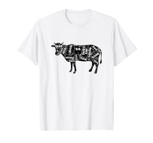 Cow Butcher Beef Cuts Diagram - Meat Cutting Cooking Butcher T-Shirt