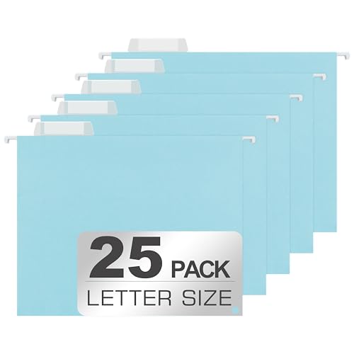 Image of 25 Packs Hanging File Folders,Light Blue Hanging File Folders Letter Size,Hanging Folders with 1/5-cut Tabs,Hanging Folders for Filing Cabinets, File Organizer Folder for Office,School,Home